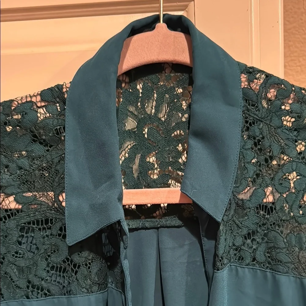 Green Lace Accent Blouse - Picture 2 of 6